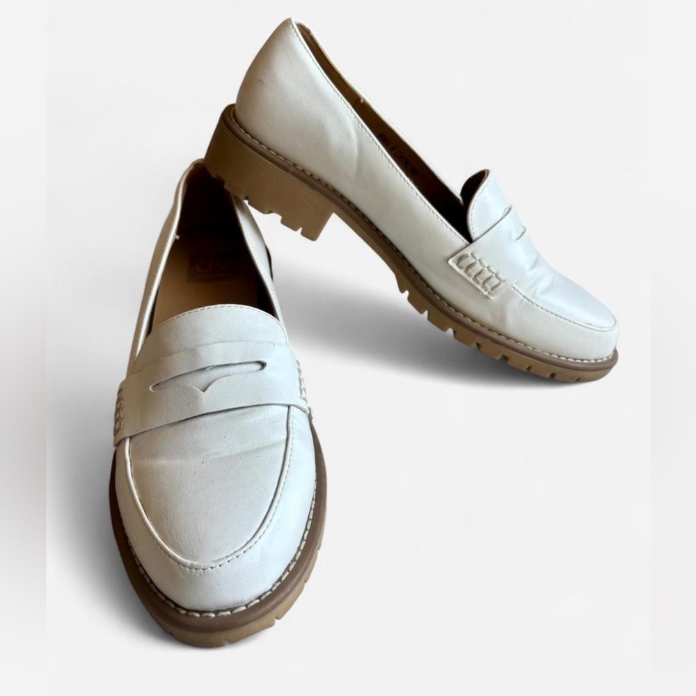 DV by Dolce Vita White Penny Loafers with Tan Lug Sole